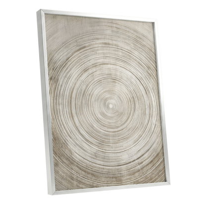 Sepia Pulse, beige, brown, white minimalist wall art shown as a silver framed poster wall art print