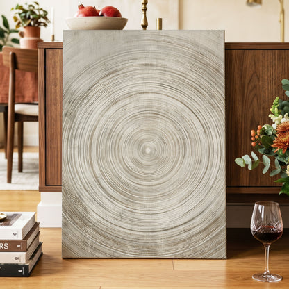 Sepia Pulse, beige, brown, white minimalist wall art displayed in a styled interior, gallery view 3