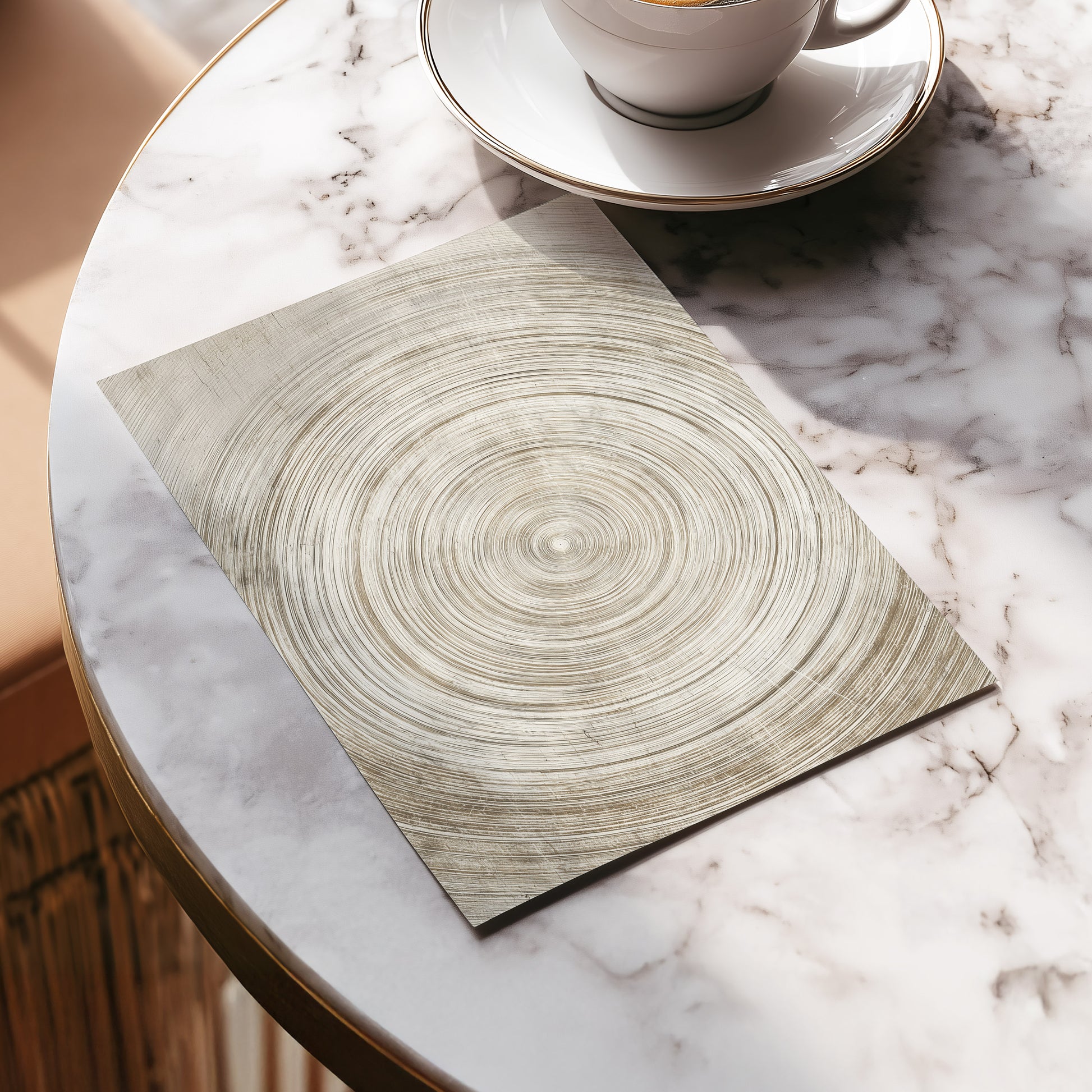 Sepia Pulse, beige, brown, white minimalist wall art displayed in a styled interior, gallery view 5