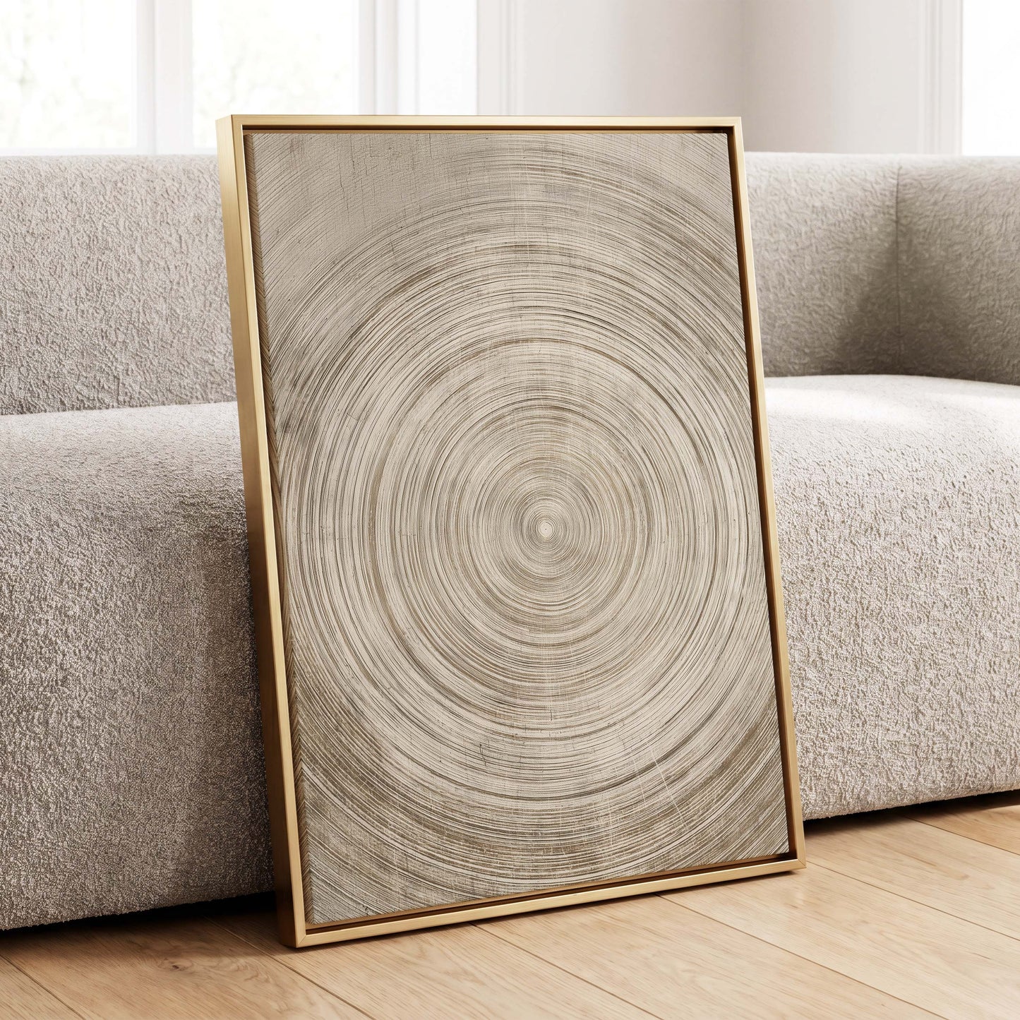 Sepia Pulse, beige, brown, white minimalist wall art displayed in a styled interior, gallery view 8
