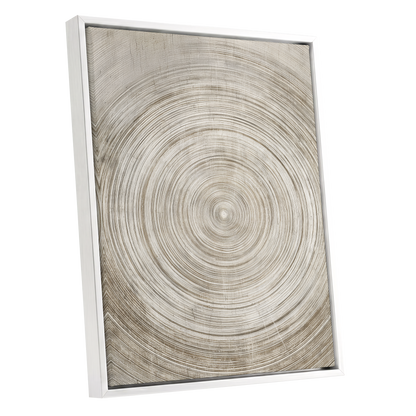 Sepia Pulse, beige, brown, white minimalist wall art shown as a white framed canvas wall art