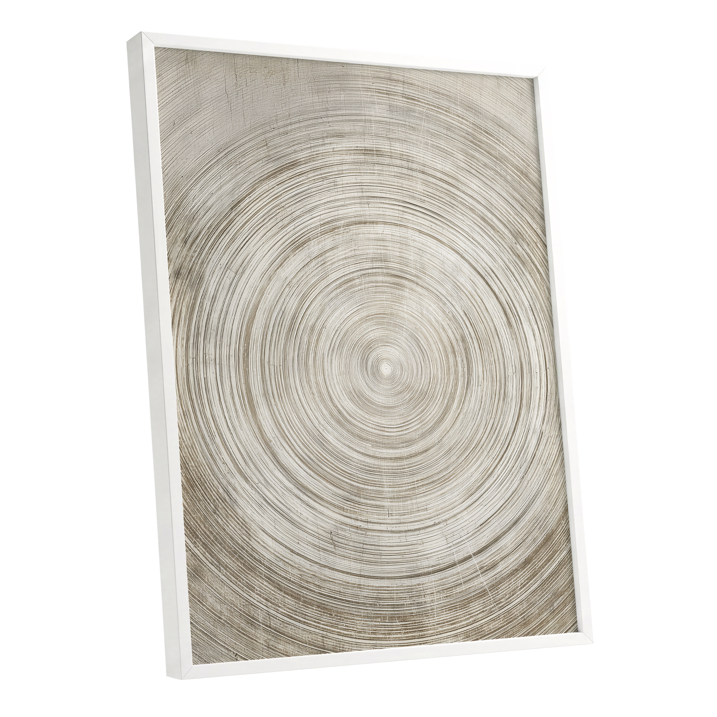 Sepia Pulse, beige, brown, white minimalist wall art shown as a white framed poster wall art print
