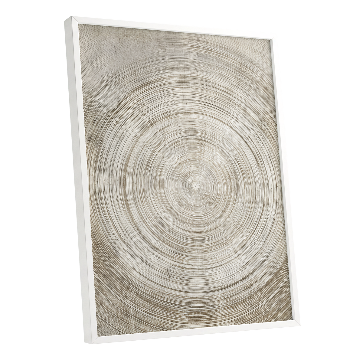 Sepia Pulse, beige, brown, white minimalist wall art shown as a white framed poster wall art print