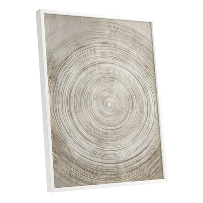 Sepia Pulse, beige, brown, white minimalist wall art shown as a white framed poster wall art print