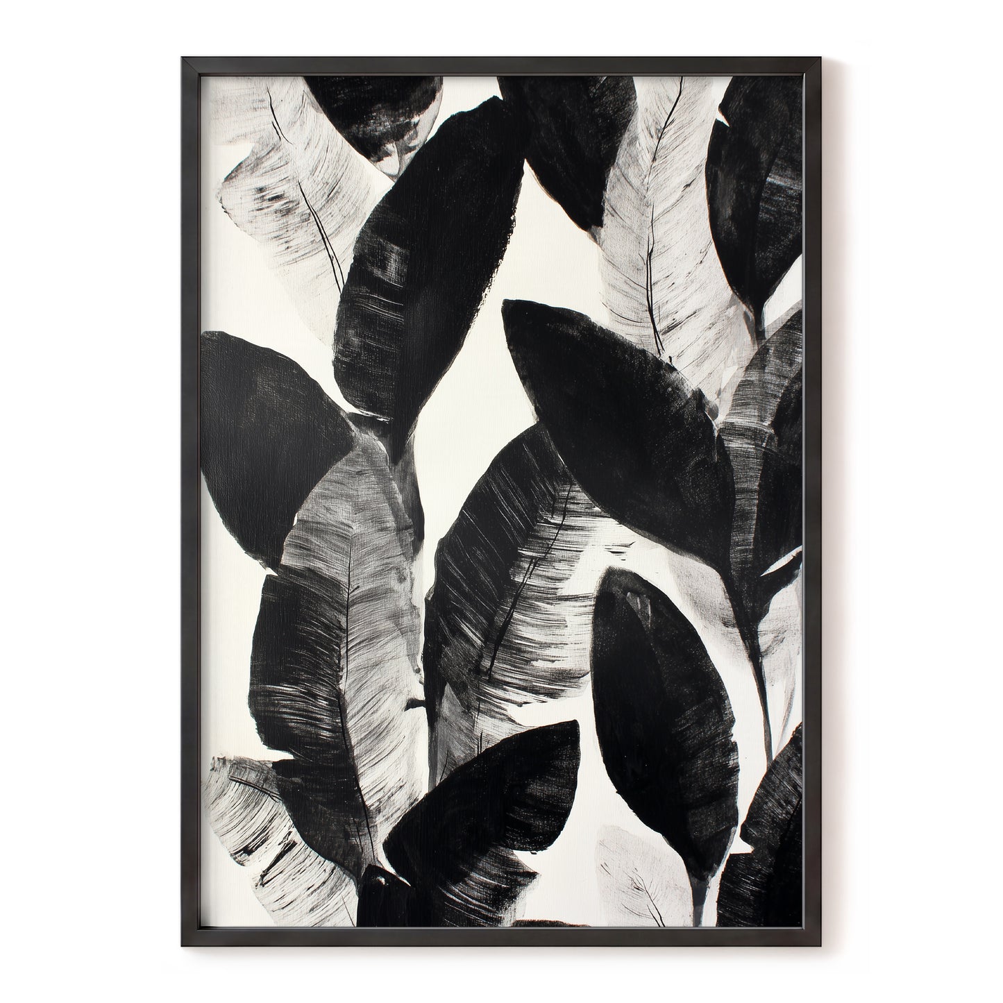 Shadowleaf Assembly, black, gray, white nature wall art, front artwork view