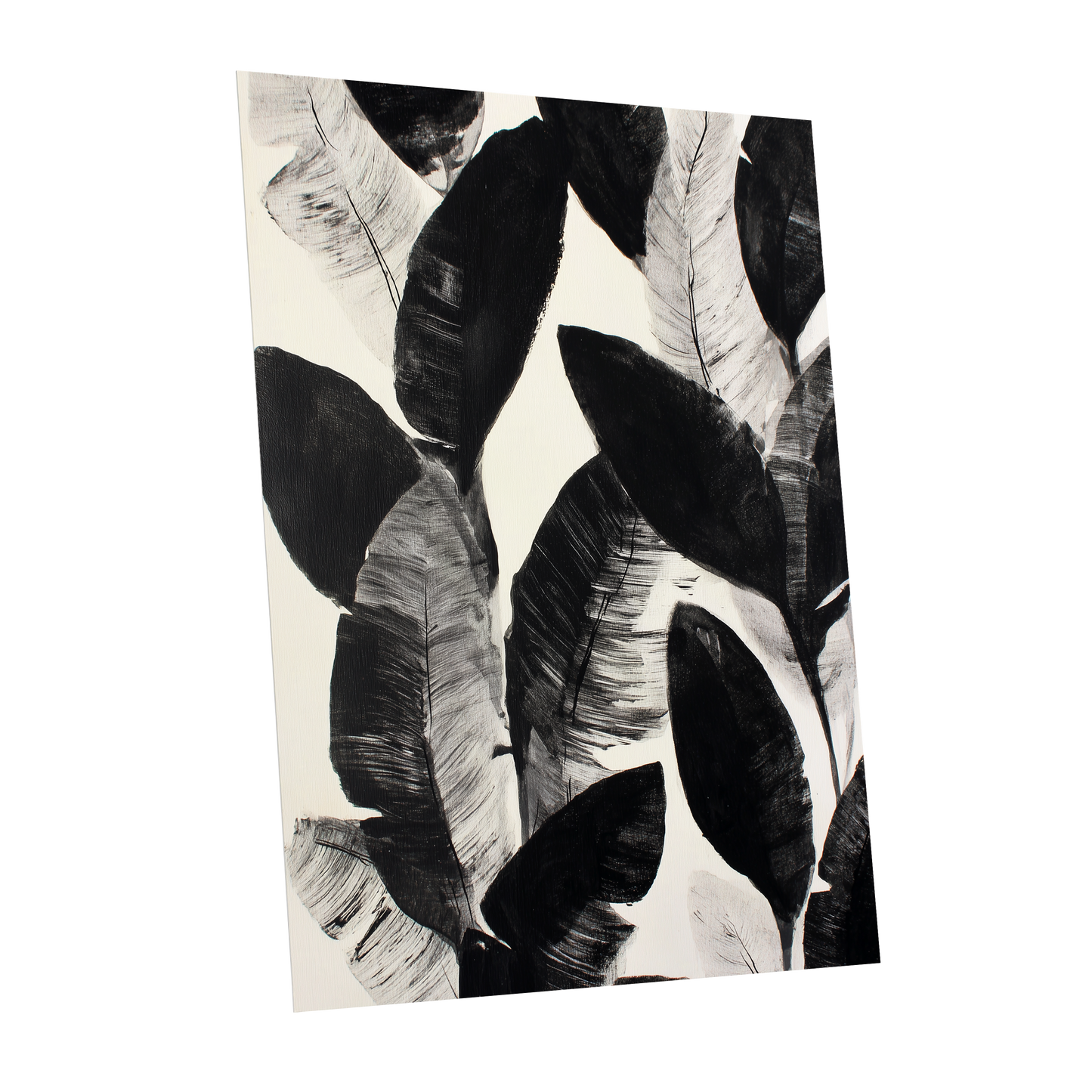 Shadowleaf Assembly, black, gray, white nature wall art shown as a unframed poster wall art print