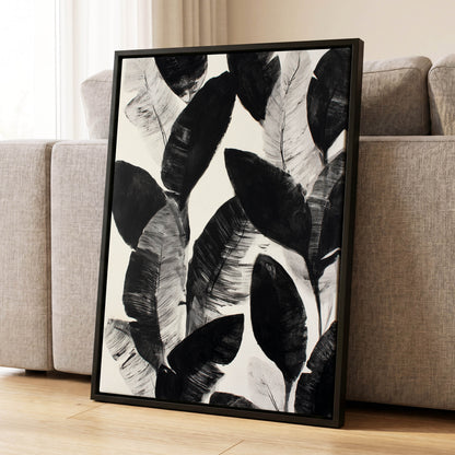 Shadowleaf Assembly, black, gray, white nature wall art displayed in a styled interior, gallery view 4