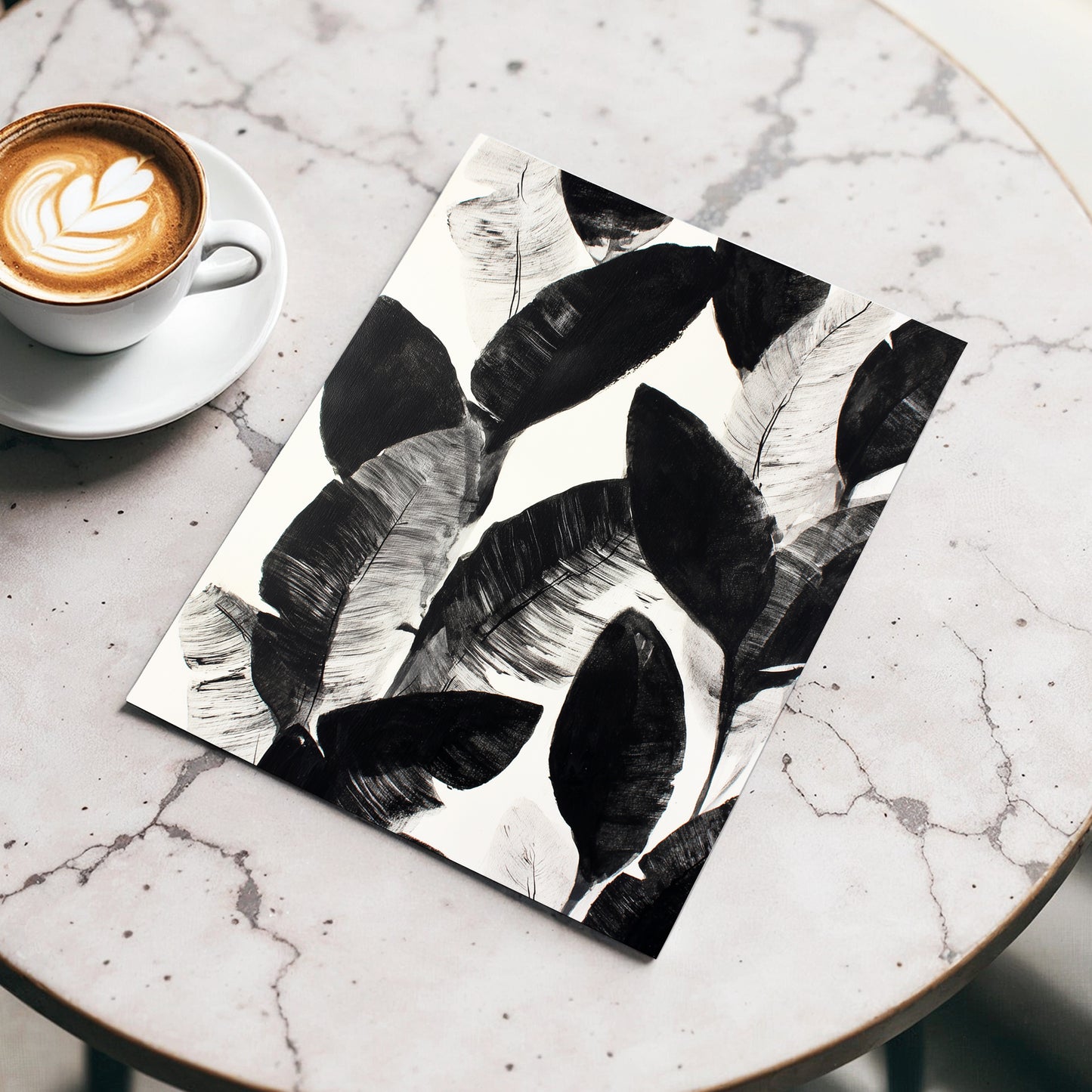 Shadowleaf Assembly, black, gray, white nature wall art displayed in a styled interior, gallery view 5