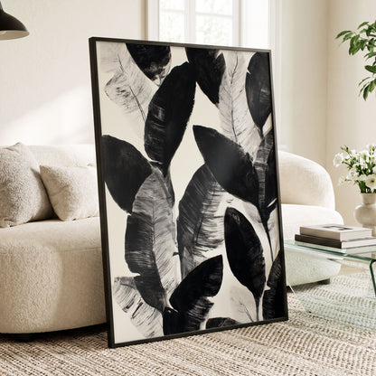 Shadowleaf Assembly, black, gray, white nature wall art displayed in a styled interior, gallery view 6
