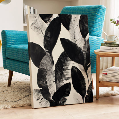 Shadowleaf Assembly, black, gray, white nature wall art displayed in a styled interior, gallery view 7