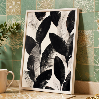 Shadowleaf Assembly, black, gray, white nature wall art displayed in a styled interior, gallery view 9