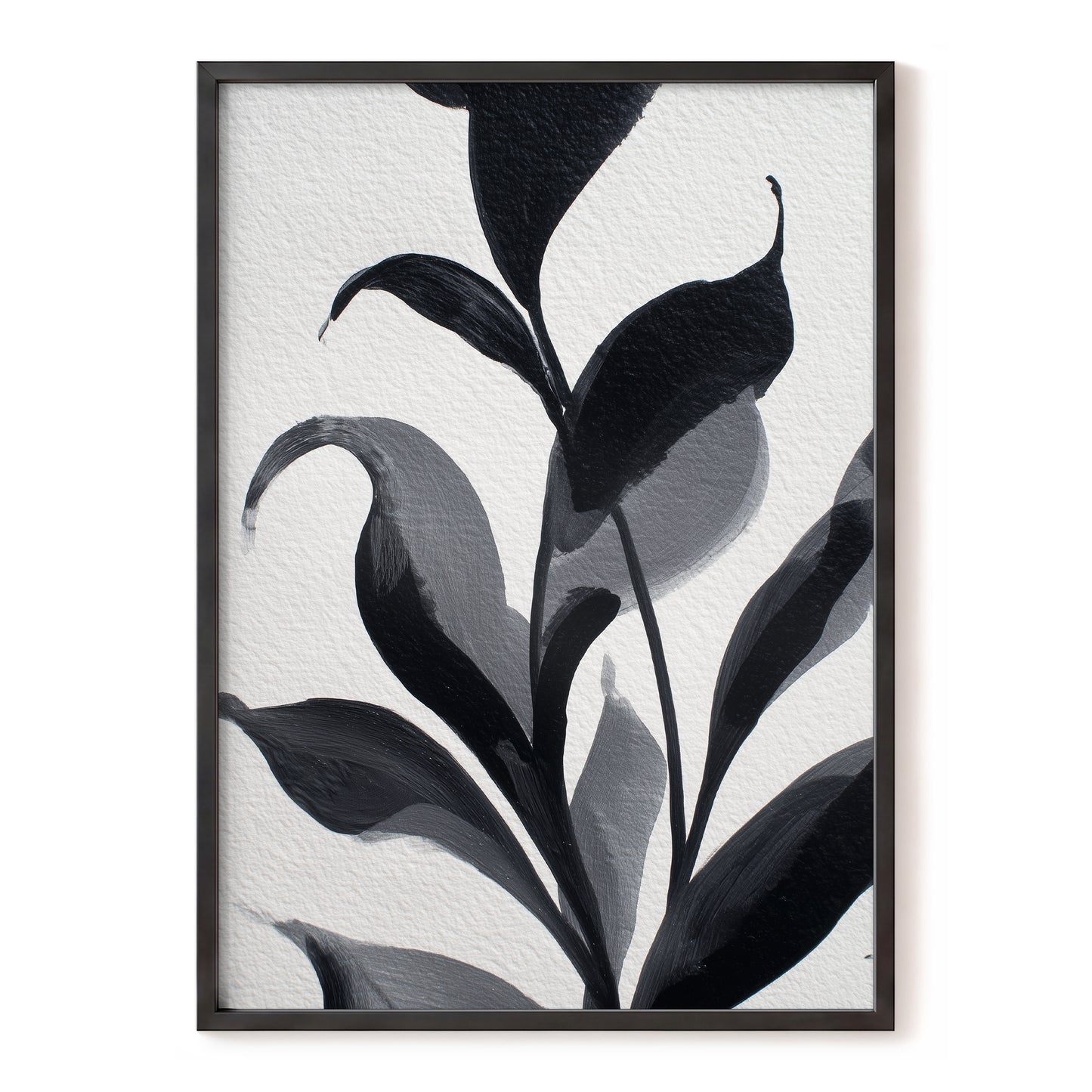 Shadowleaf Cadence – black, gray, white nature wall art, front view