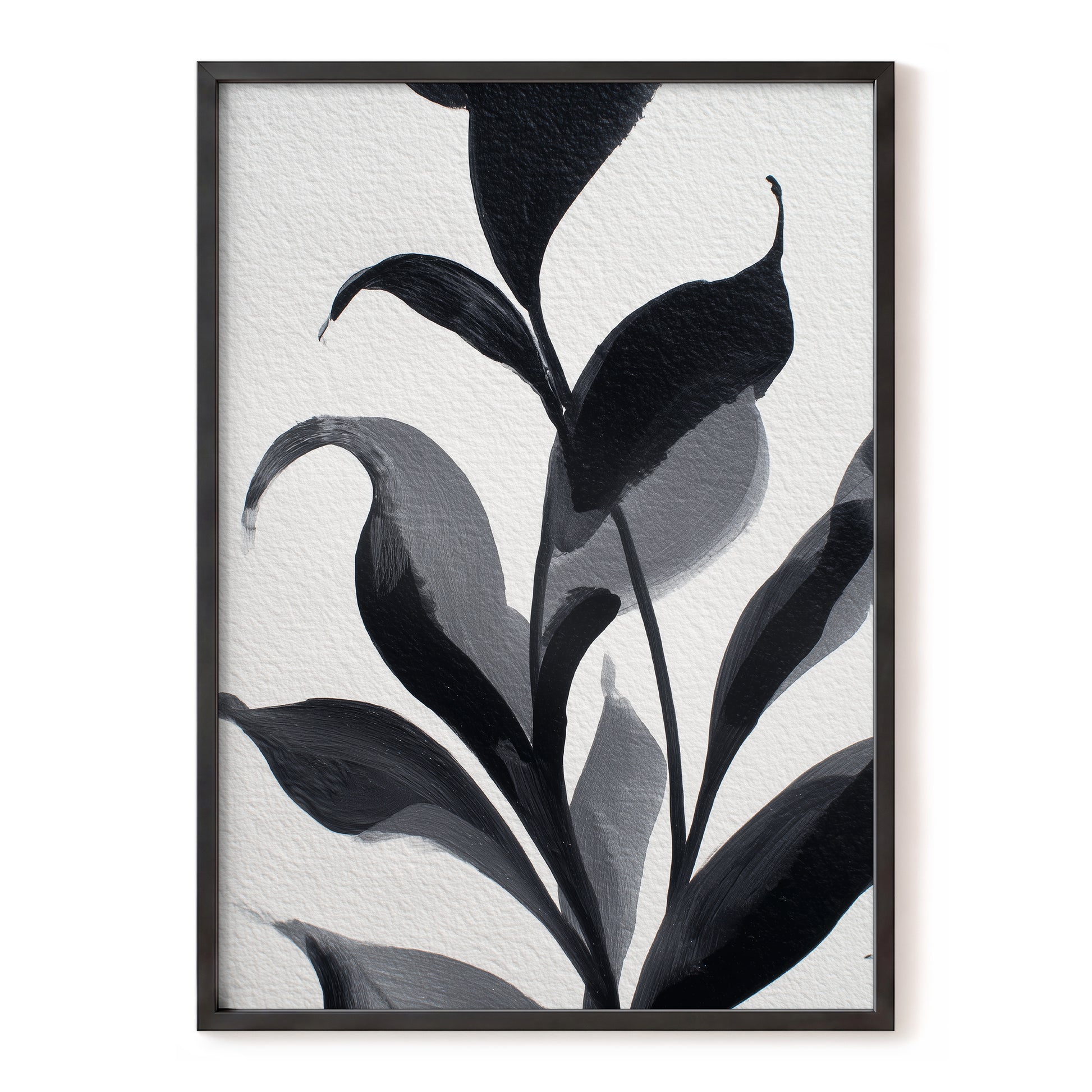 Shadowleaf Cadence – black, gray, white nature wall art, front view
