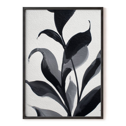 Shadowleaf Cadence – black, gray, white nature wall art, front view