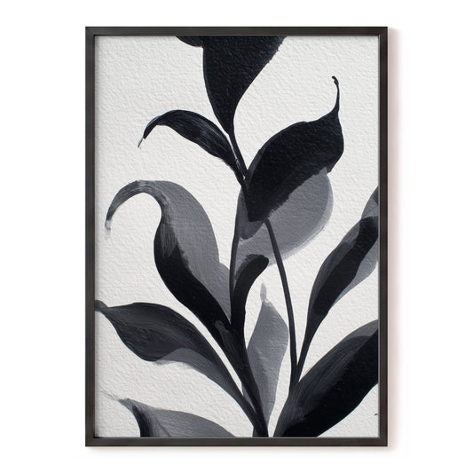 Shadowleaf Cadence – black, gray, white nature wall art, front view