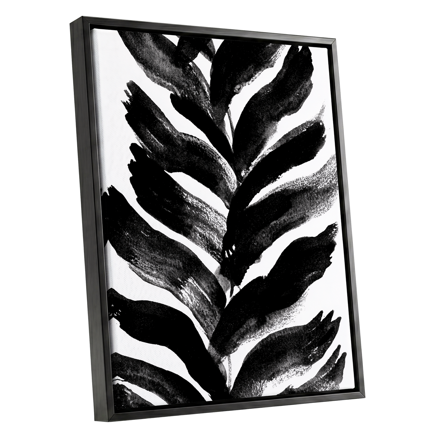 Shadowleaf Rhythm, black, white, gray nature wall art shown as a black framed canvas wall art