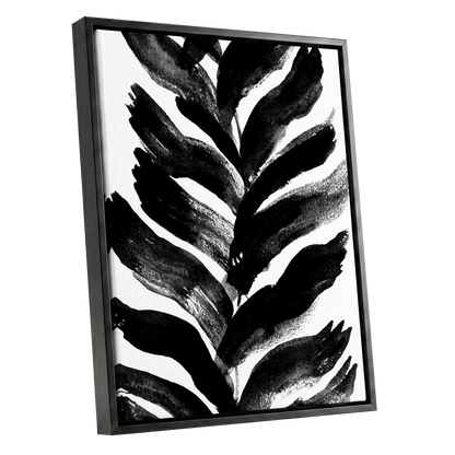Shadowleaf Rhythm, black, white, gray nature wall art shown as a black framed canvas wall art
