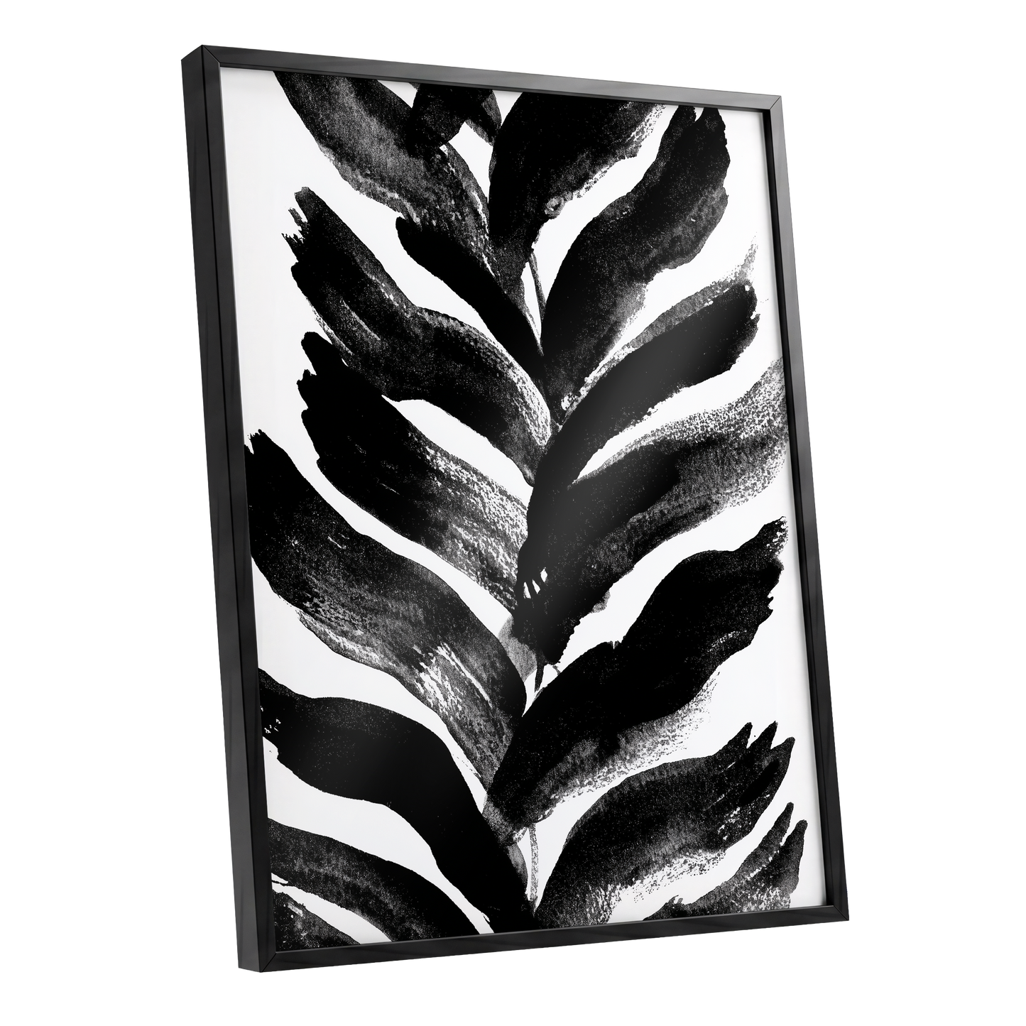 Shadowleaf Rhythm, black, white, gray nature wall art shown as a black framed poster wall art print