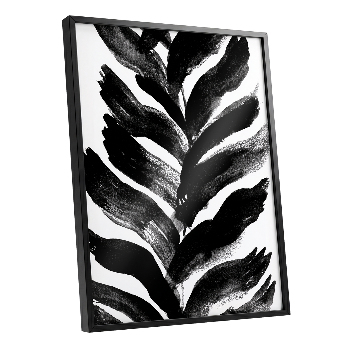 Shadowleaf Rhythm, black, white, gray nature wall art shown as a black framed poster wall art print
