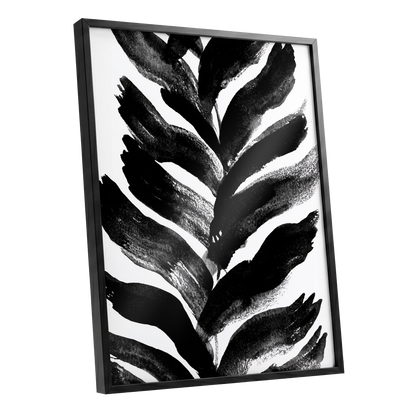 Shadowleaf Rhythm, black, white, gray nature wall art shown as a black framed poster wall art print