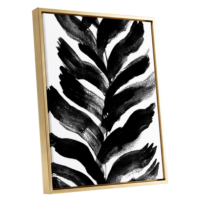 Shadowleaf Rhythm, black, white, gray nature wall art shown as a gold framed canvas wall art