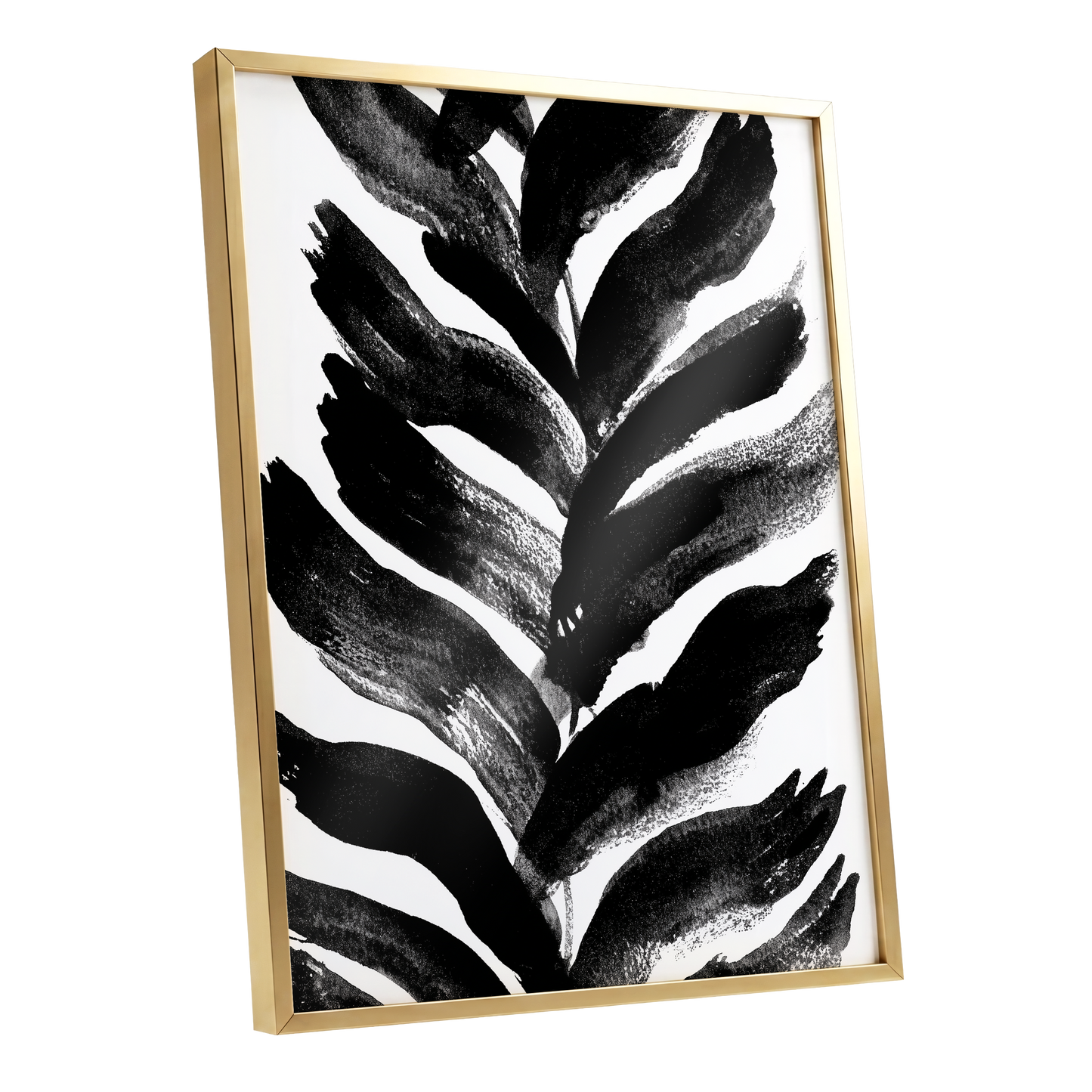 Shadowleaf Rhythm, black, white, gray nature wall art shown as a gold framed poster wall art print