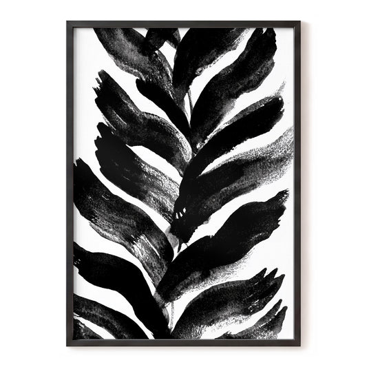 Shadowleaf Rhythm, black, white, gray nature wall art, front artwork view