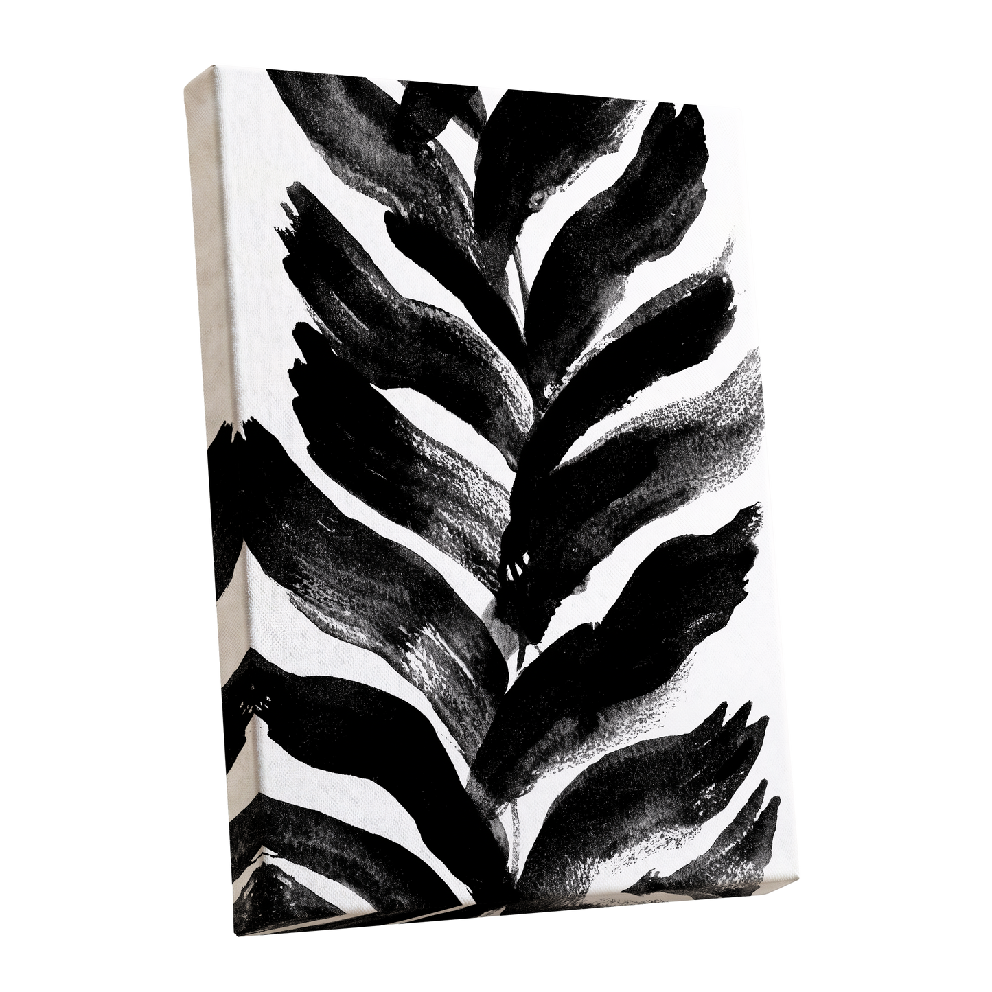 Shadowleaf Rhythm, black, white, gray nature wall art shown as a stretched canvas wall art