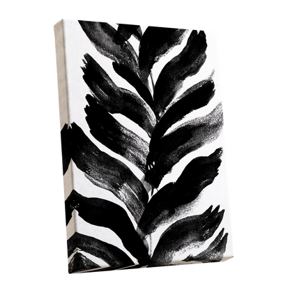 Shadowleaf Rhythm, black, white, gray nature wall art shown as a stretched canvas wall art