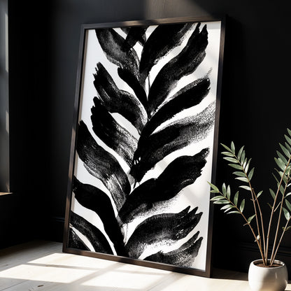 Shadowleaf Rhythm, black, white, gray nature wall art displayed in a styled interior, gallery view 2