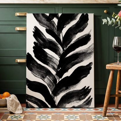 Shadowleaf Rhythm, black, white, gray nature wall art displayed in a styled interior, gallery view 3