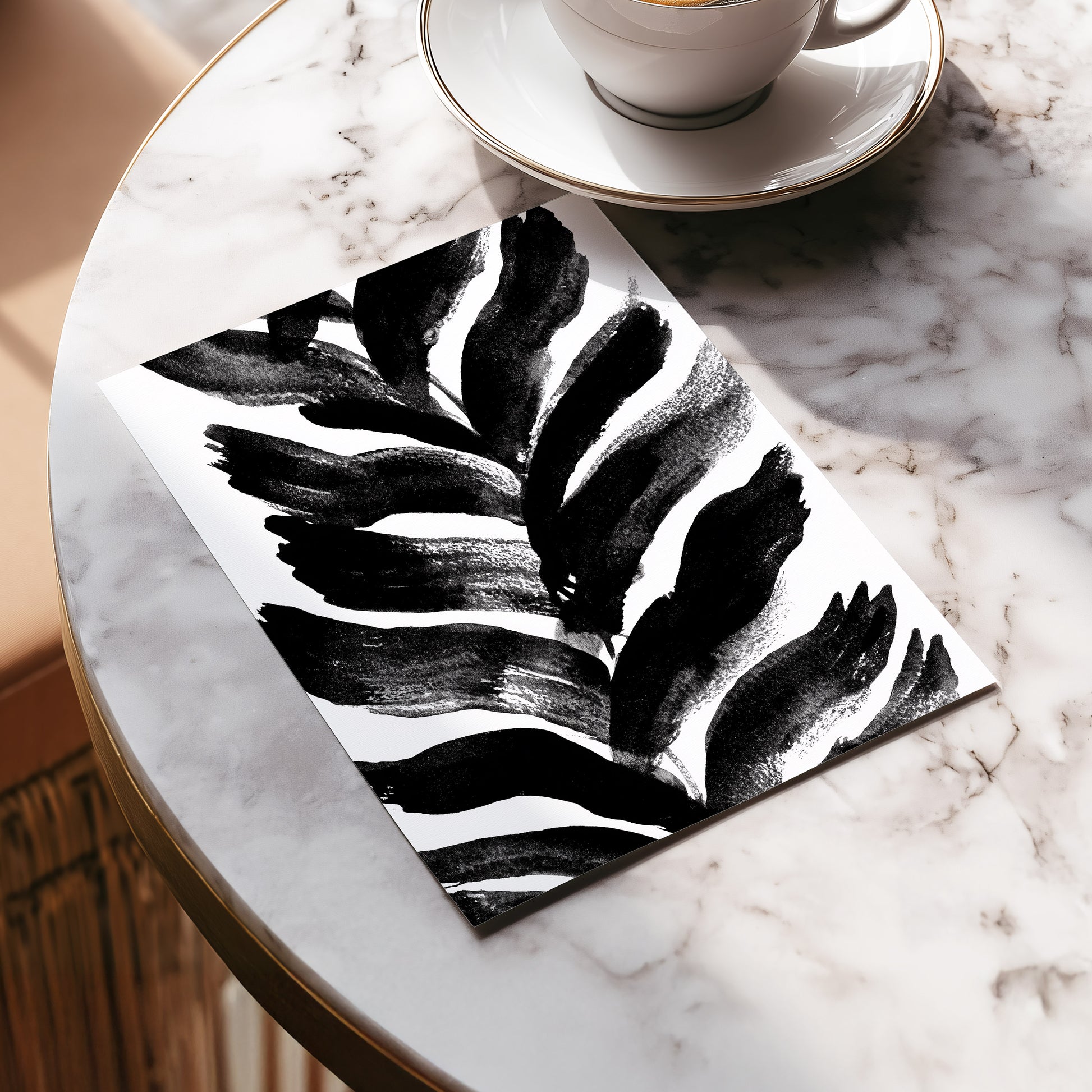 Shadowleaf Rhythm, black, white, gray nature wall art displayed in a styled interior, gallery view 5