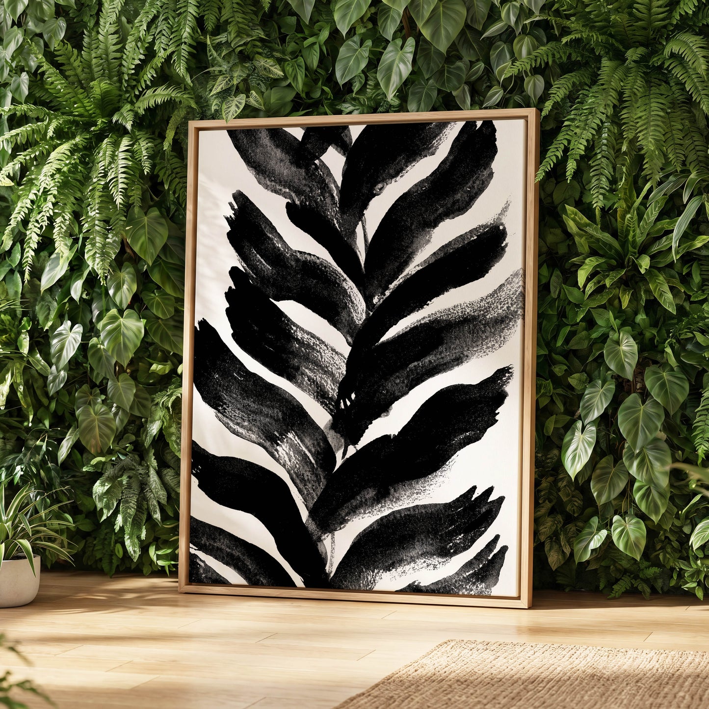 Shadowleaf Rhythm, black, white, gray nature wall art displayed in a styled interior, gallery view 8