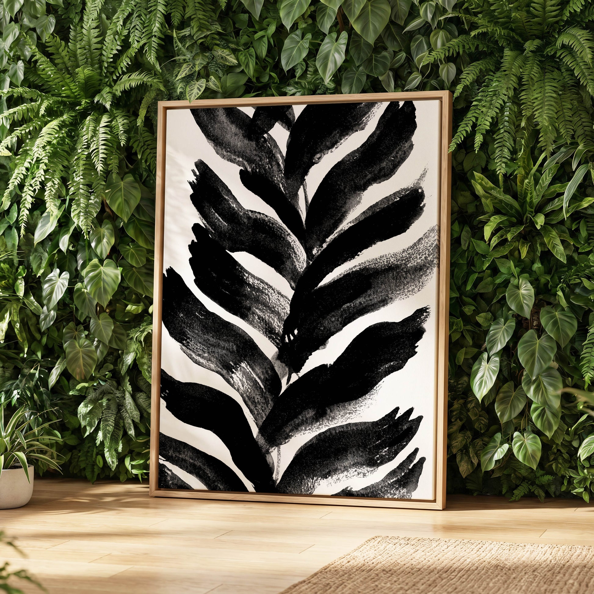 Shadowleaf Rhythm, black, white, gray nature wall art displayed in a styled interior, gallery view 8