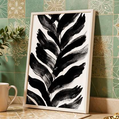 Shadowleaf Rhythm, black, white, gray nature wall art displayed in a styled interior, gallery view 9