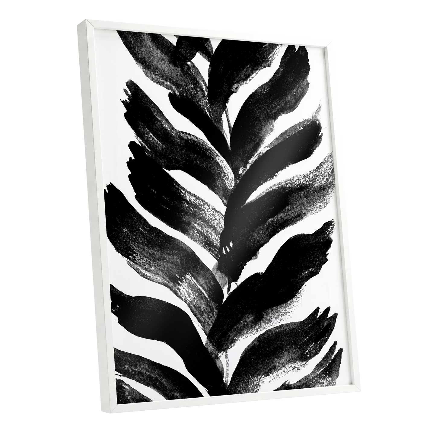 Shadowleaf Rhythm, black, white, gray nature wall art shown as a white framed poster wall art print