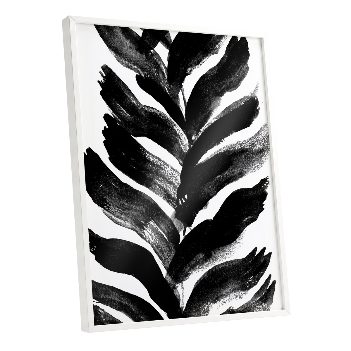 Shadowleaf Rhythm, black, white, gray nature wall art shown as a white framed poster wall art print