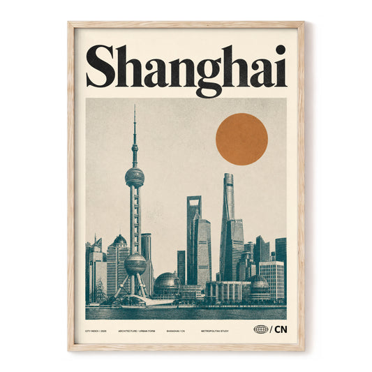 Shanghai Sun Study, beige, black, orange minimalist wall art, front artwork view