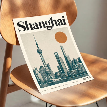 Shanghai Sun Study, beige, black, orange minimalist wall art displayed in a styled interior, gallery view 3