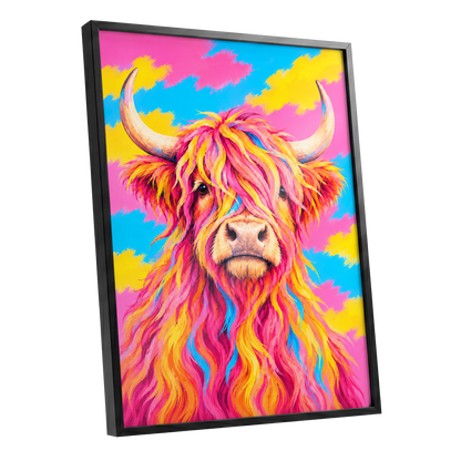 Sherbet Horns, pink, yellow, blue nature wall art shown as a black framed poster wall art print