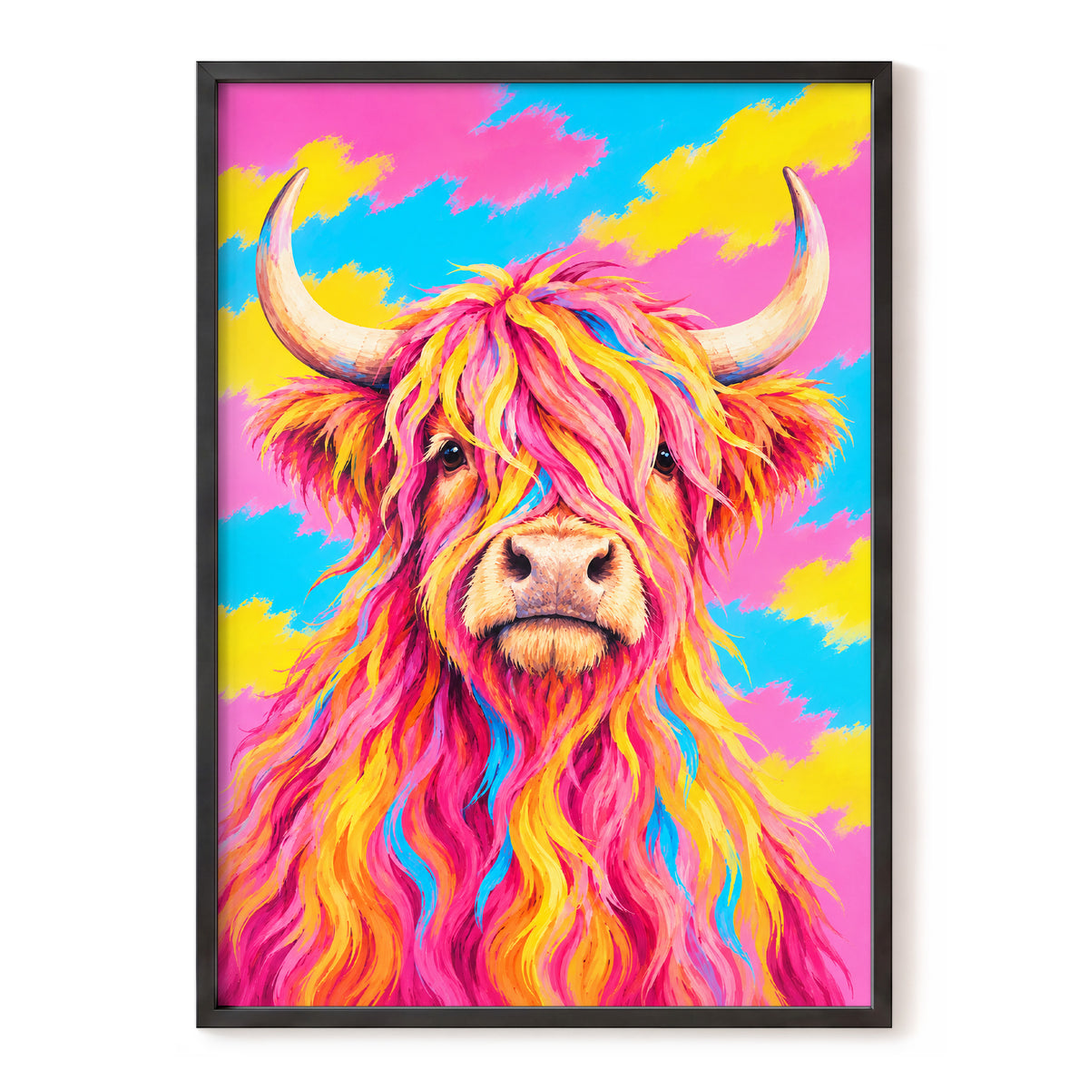 Sherbet Horns, pink, yellow, blue nature wall art, front artwork view