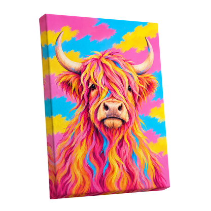 Sherbet Horns, pink, yellow, blue nature wall art shown as a stretched canvas wall art