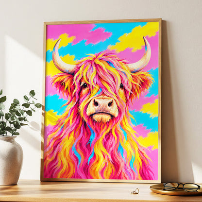 Sherbet Horns, pink, yellow, blue nature wall art displayed in a styled interior, gallery view 3