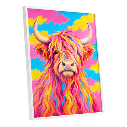 Sherbet Horns, pink, yellow, blue nature wall art shown as a white framed poster wall art print
