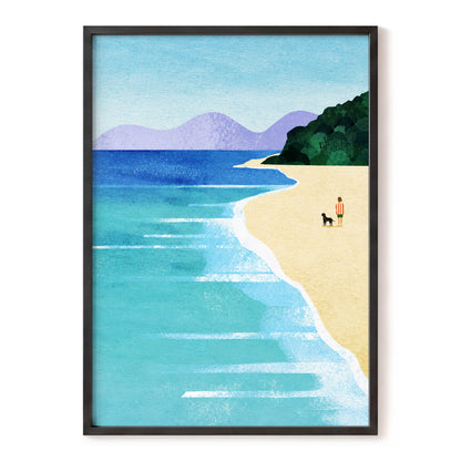 Shoreline Companions, blue, beige, green nature wall art, front artwork view