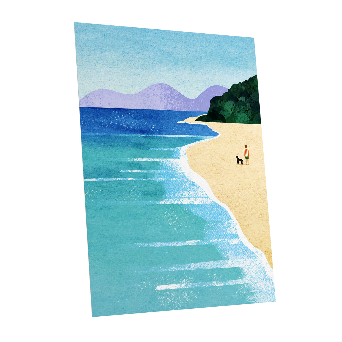 Shoreline Companions, blue, beige, green nature wall art shown as a unframed poster wall art print