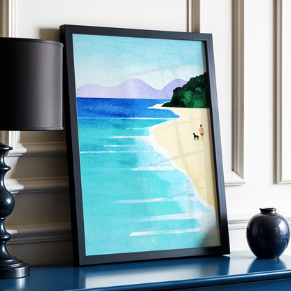 Shoreline Companions, blue, beige, green nature wall art displayed in a styled interior, gallery view 2