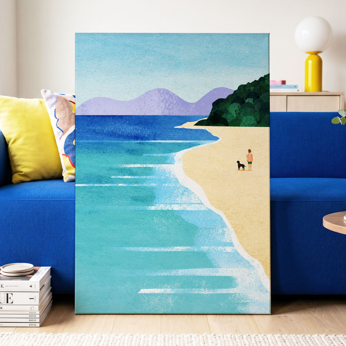 Shoreline Companions, blue, beige, green nature wall art displayed in a styled interior, gallery view 3