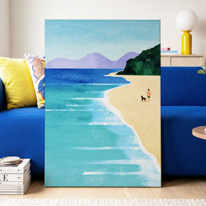 Shoreline Companions, blue, beige, green nature wall art displayed in a styled interior, gallery view 3