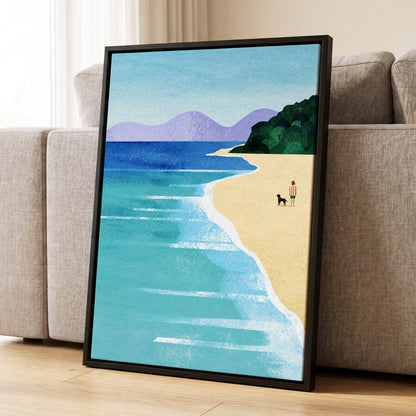 Shoreline Companions, blue, beige, green nature wall art displayed in a styled interior, gallery view 8